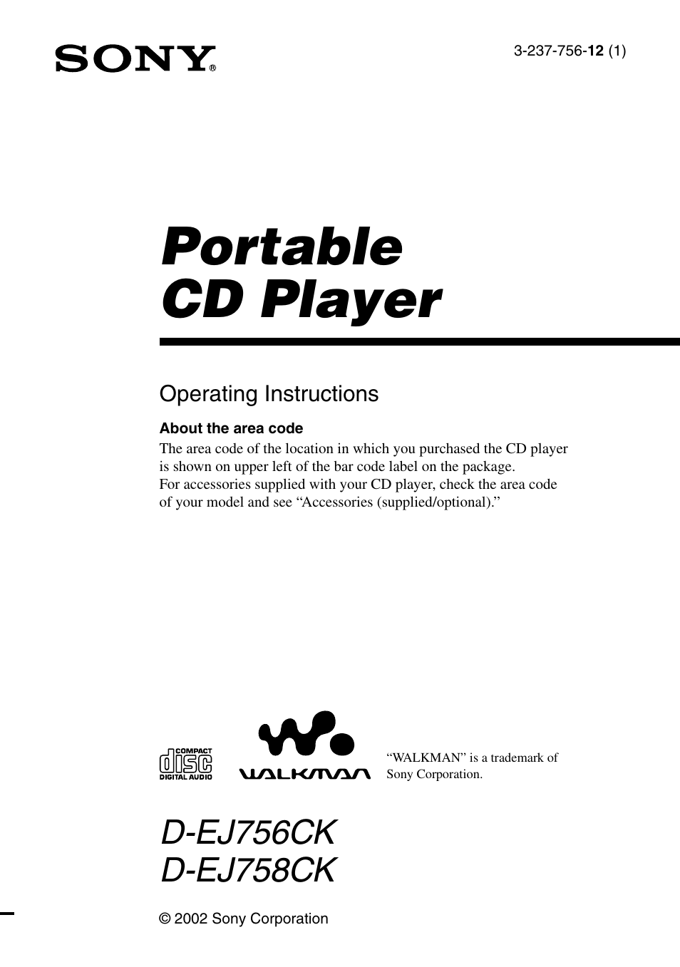 Sony D-EJ756CK User Manual | 28 pages