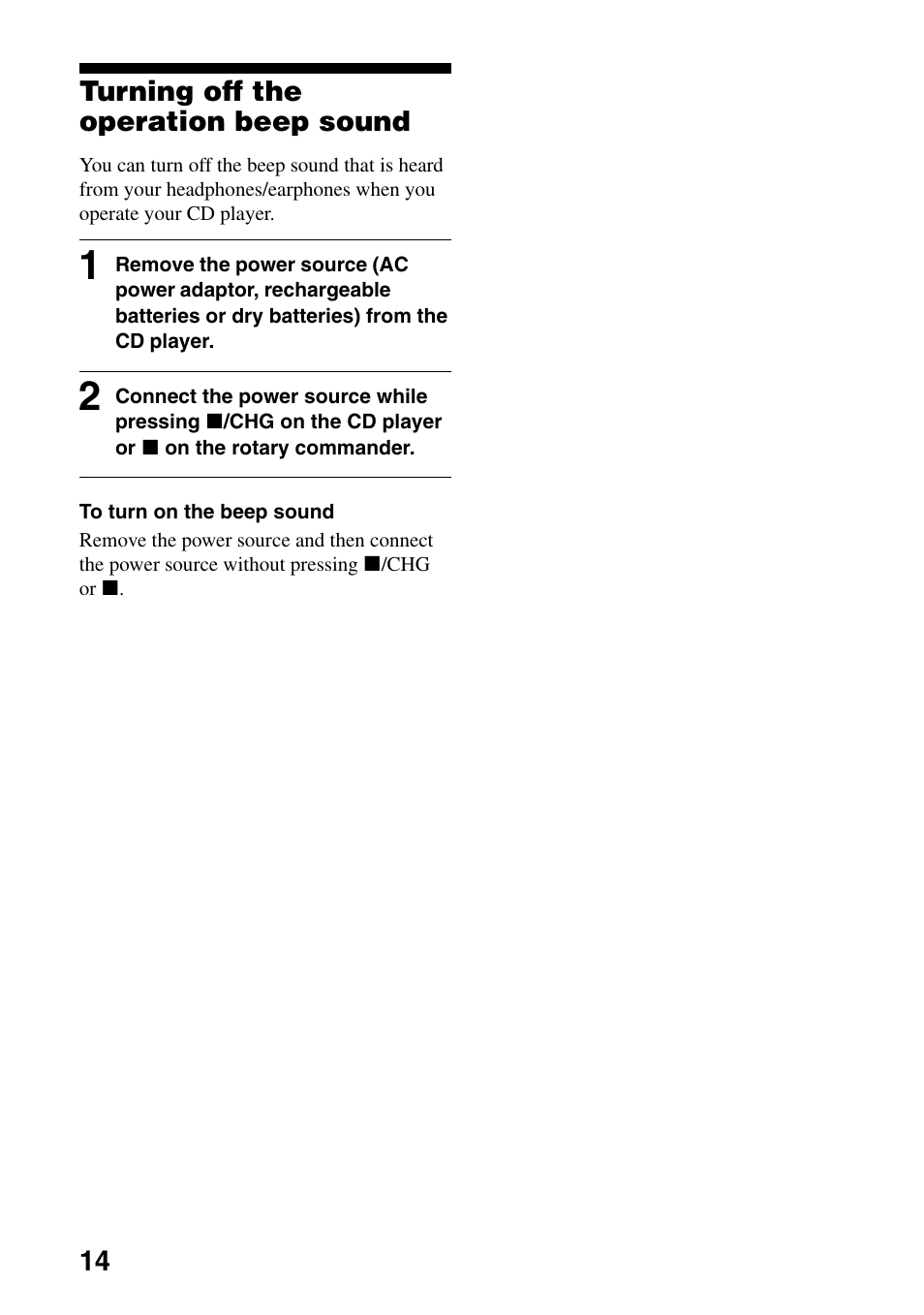 Turning off the operation beep sound | Sony D-EJ756CK User Manual | Page 14 / 28