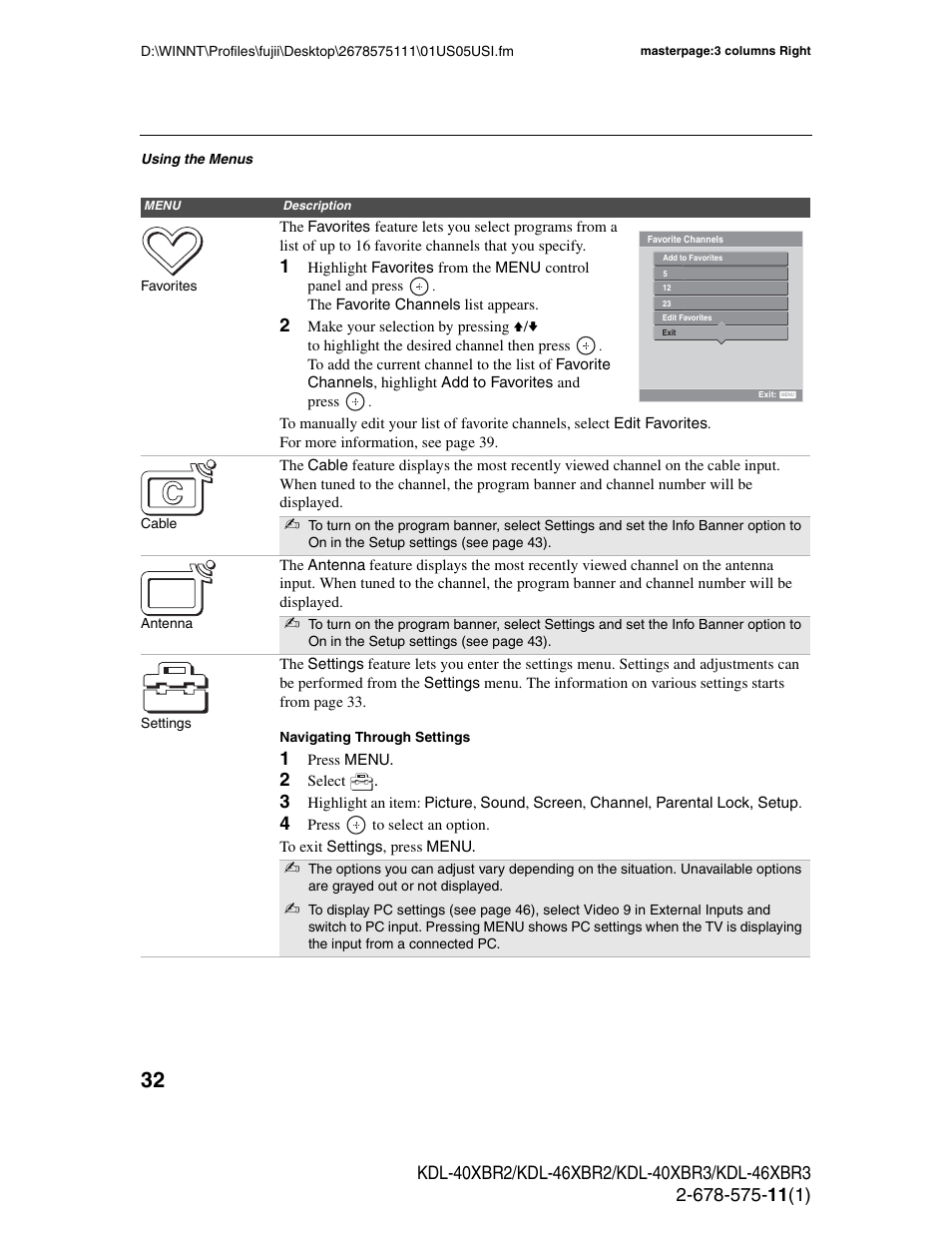 Sony KDL-40XBR3 User Manual | Page 32 / 56
