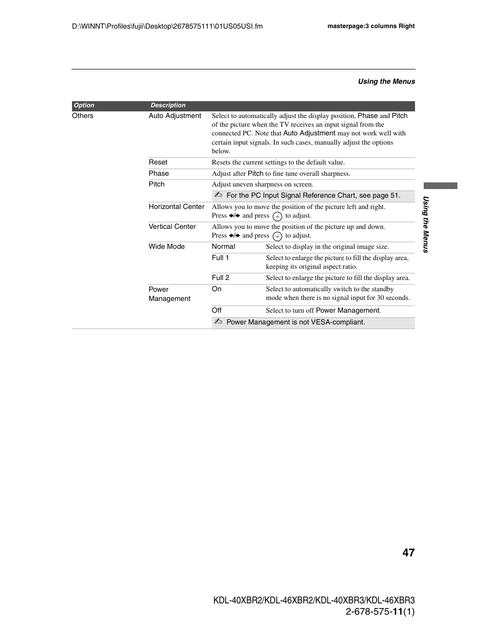Sony KDL-40XBR3 User Manual | Page 47 / 56