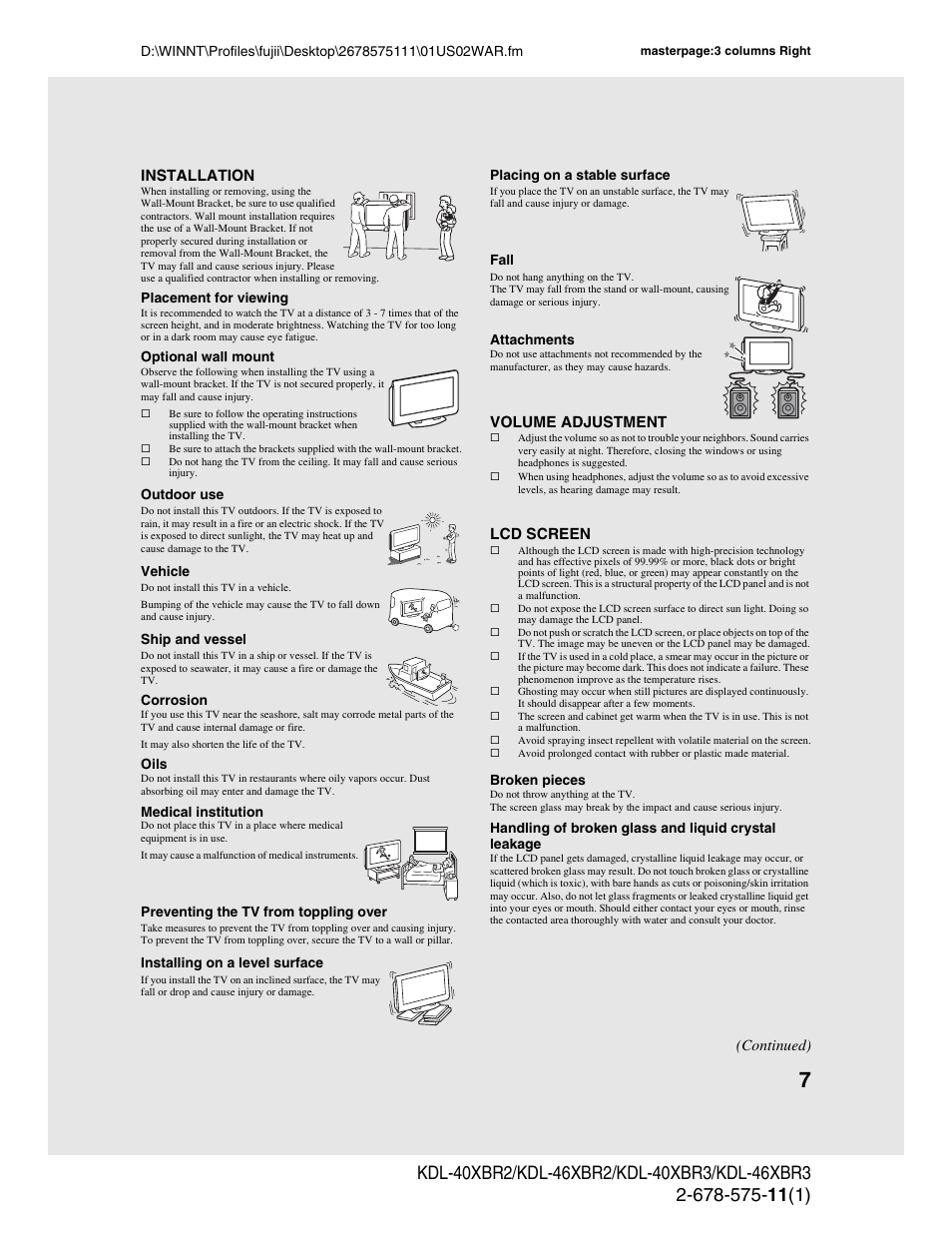 Sony KDL-40XBR3 User Manual | Page 7 / 56