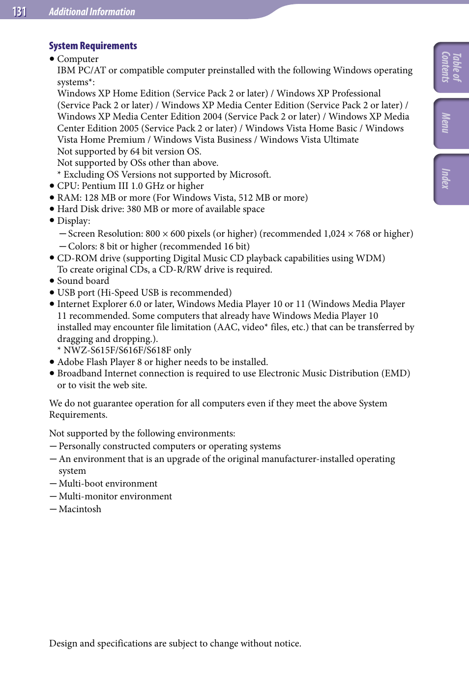 Sony NWZ-S616FSLV User Manual | Page 131 / 134