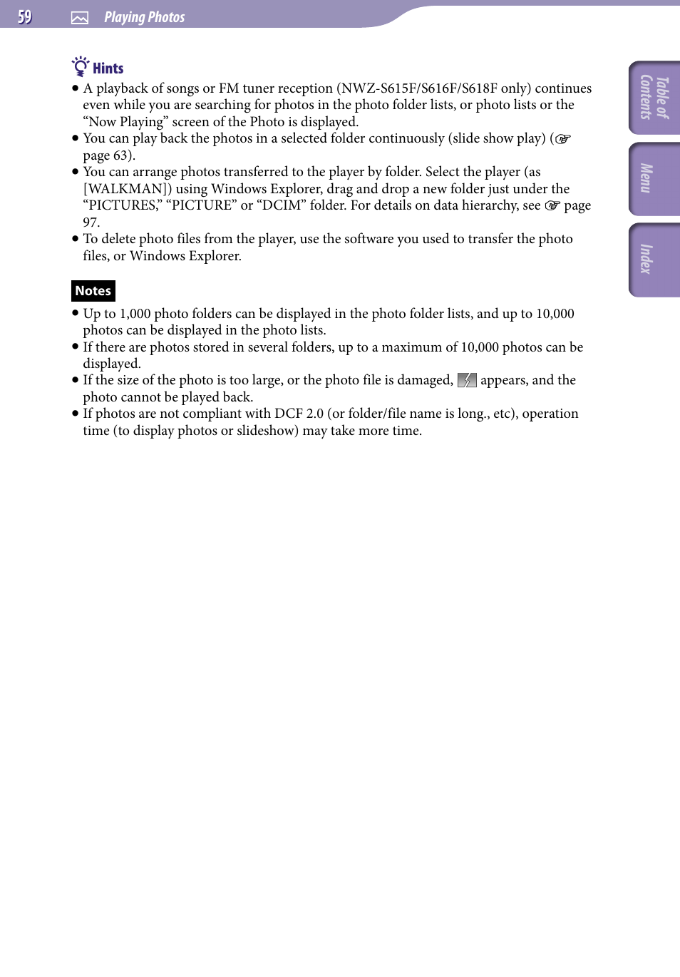 Sony NWZ-S616FSLV User Manual | Page 59 / 134