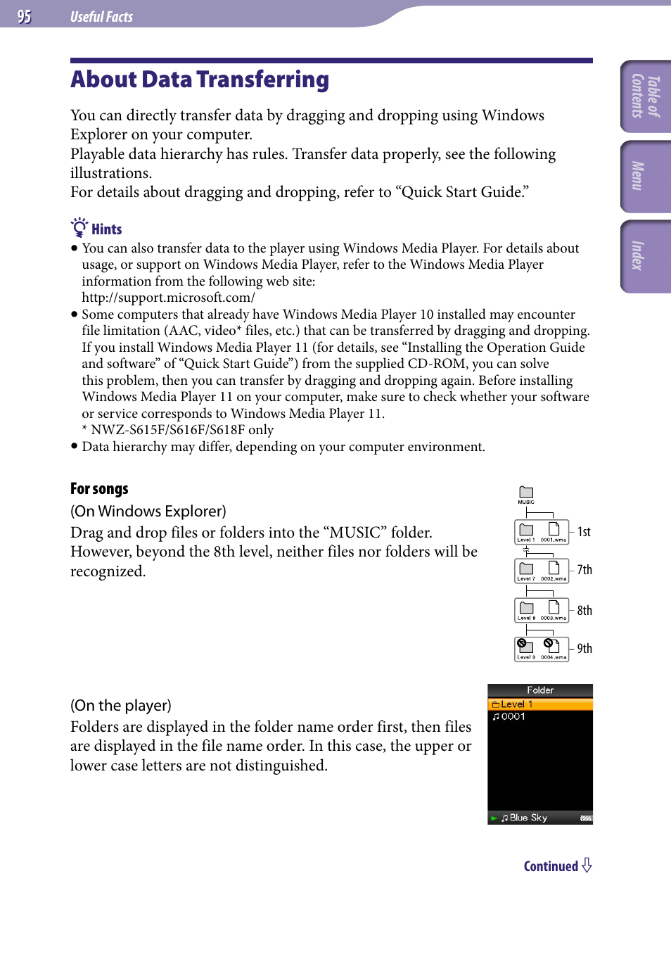 About data transferring | Sony NWZ-S616FSLV User Manual | Page 95 / 134