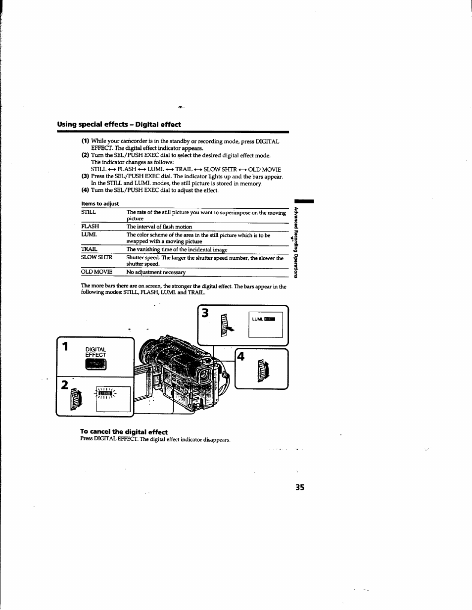 To cancel the digital effect | Sony DCR-TRV315 User Manual | Page 35 / 84