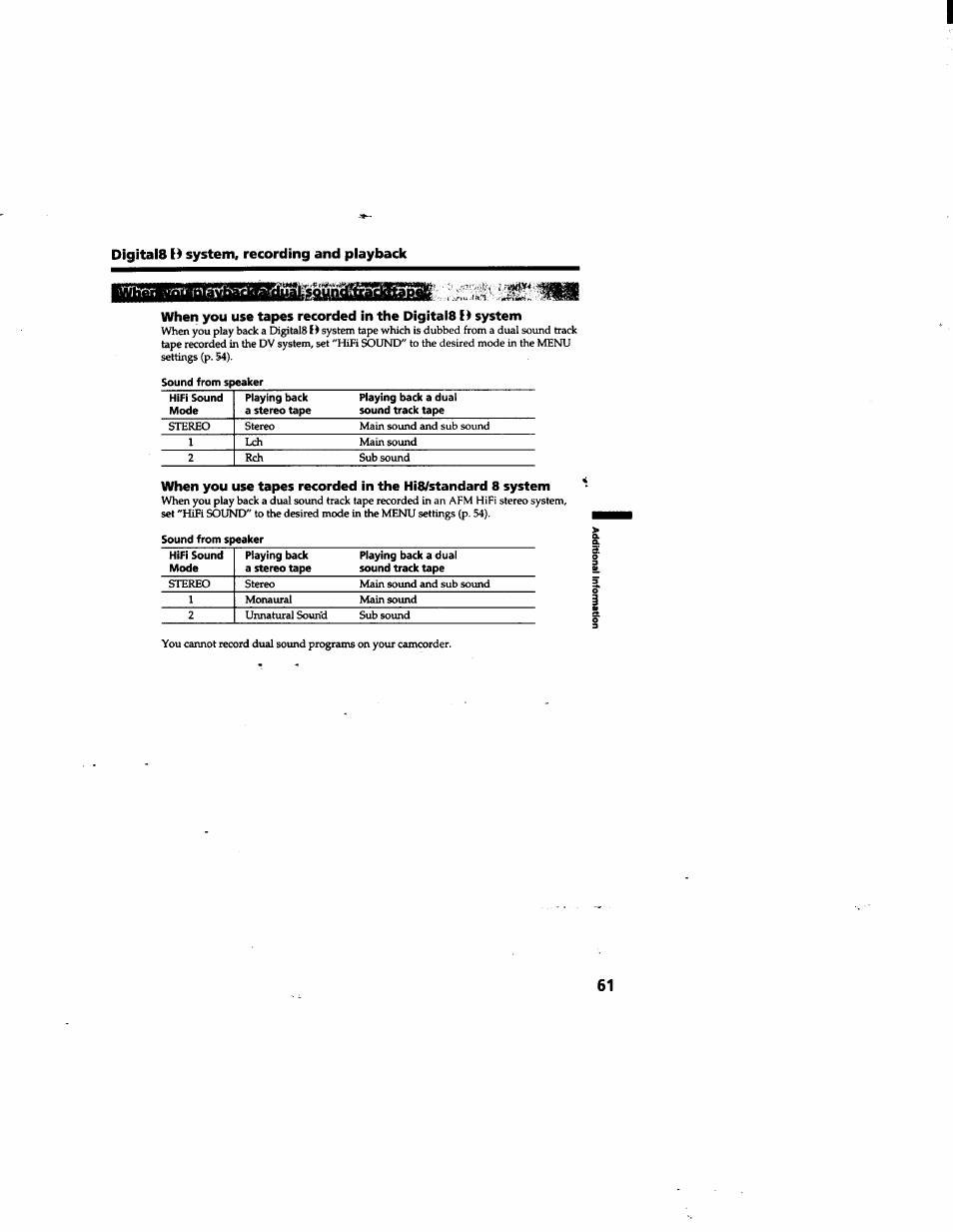 Digitals b system, recording and playback | Sony DCR-TRV315 User Manual | Page 61 / 84