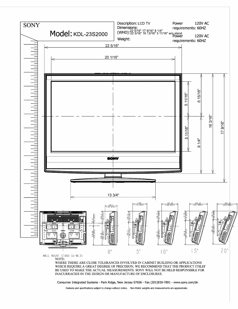 Sony KDL-23S2010 User Manual | 2 pages