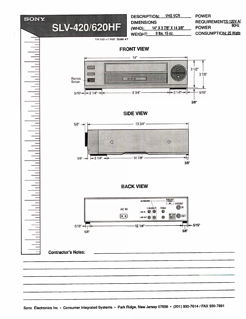 Sony SLV-420 User Manual | 1 page