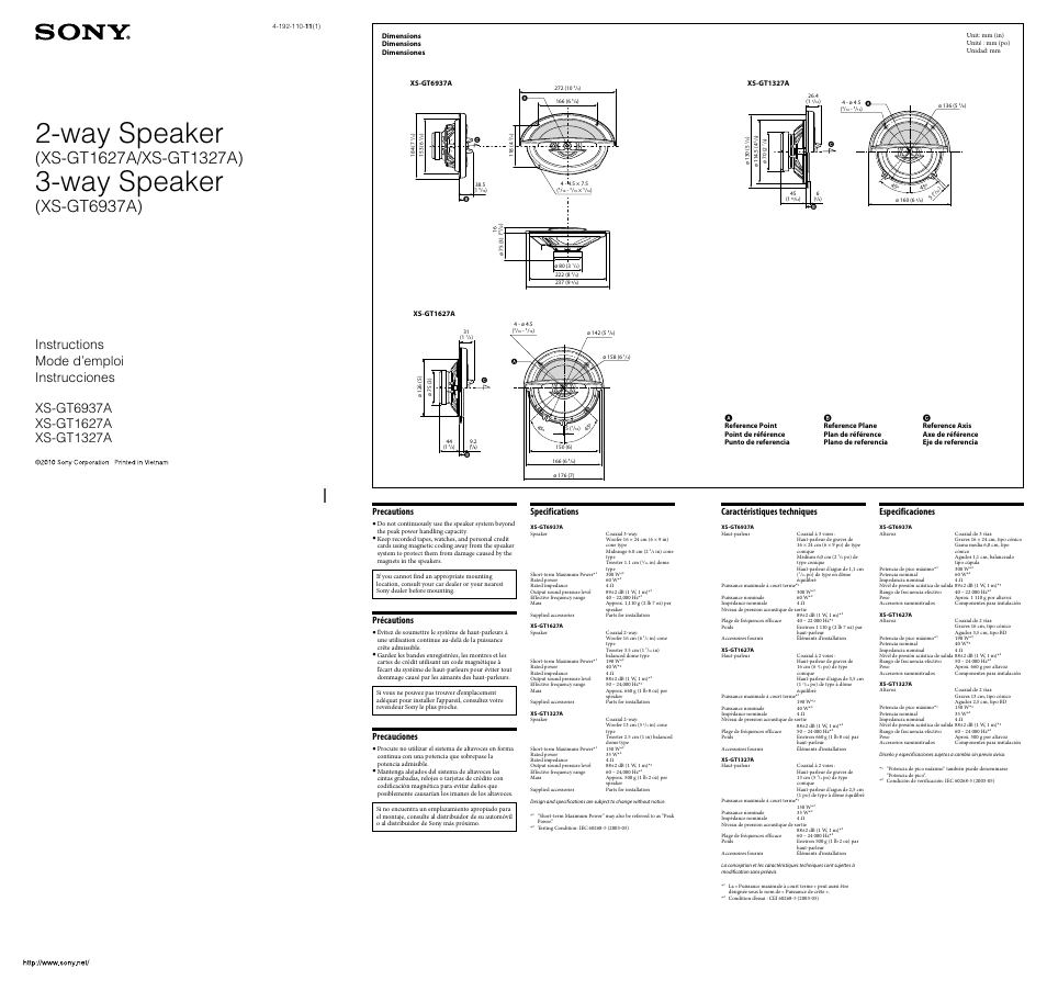 Sony XS-GT1327A User Manual | 2 pages