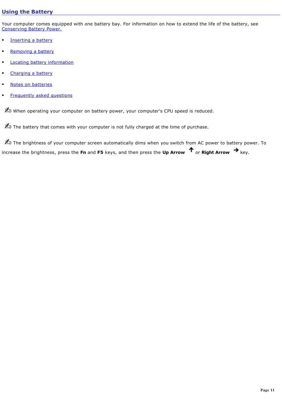 Using the battery | Sony PCG-Z1VAP1 User Manual | Page 11 / 170