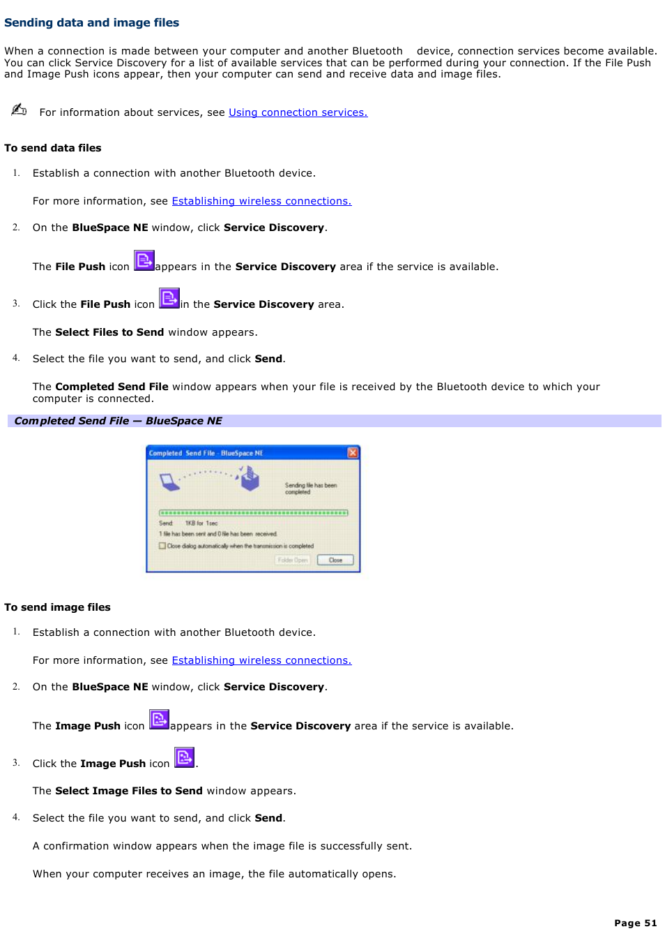 Sending data and image files | Sony PCG-Z1VAP1 User Manual | Page 51 / 170