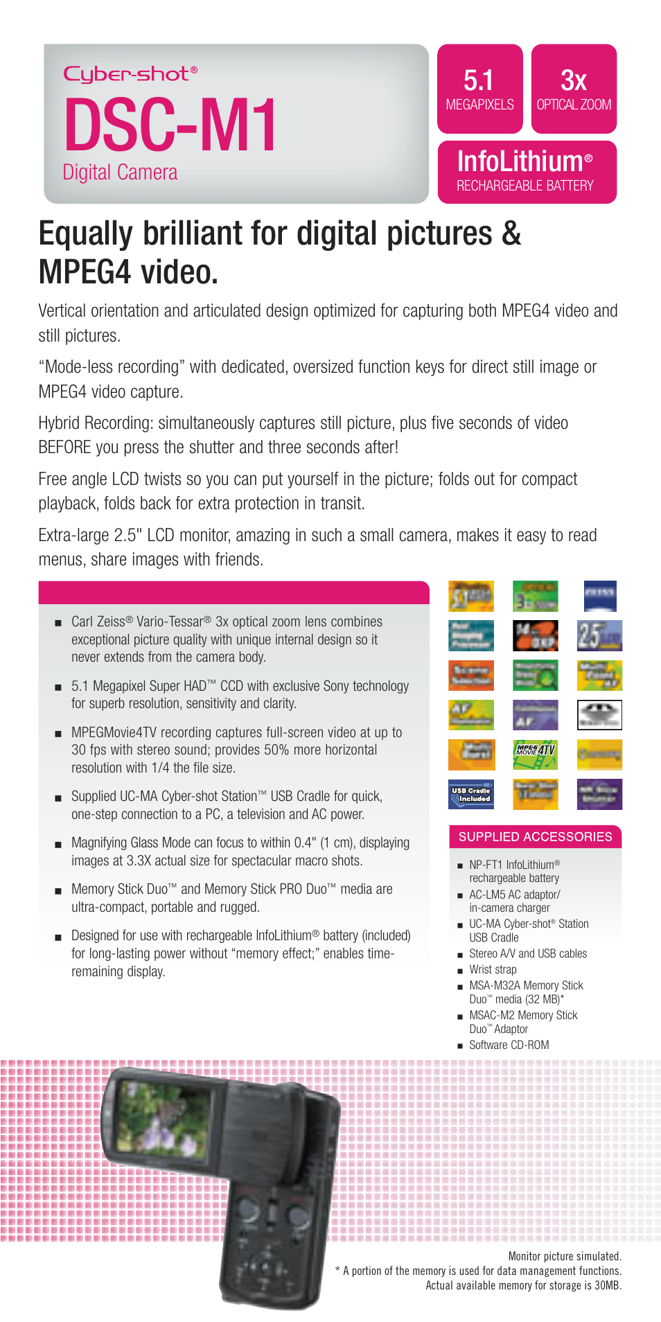 Dsc-m1, Infolithium, Digital camera | Sony DSC-R1 User Manual | Page 15 / 19