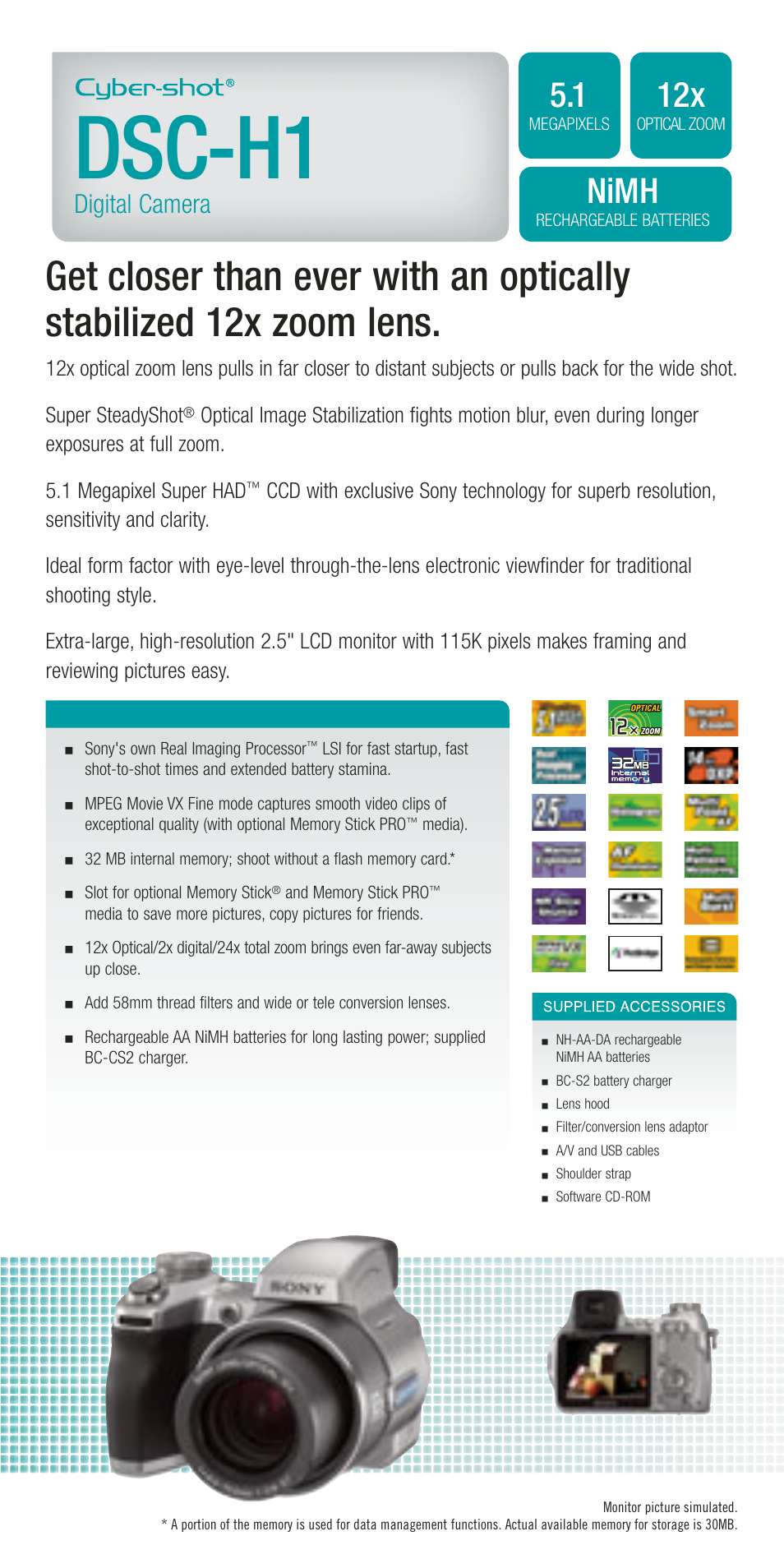 Dsc-h1, Nimh, Digital camera | Sony DSC-R1 User Manual | Page 16 / 19