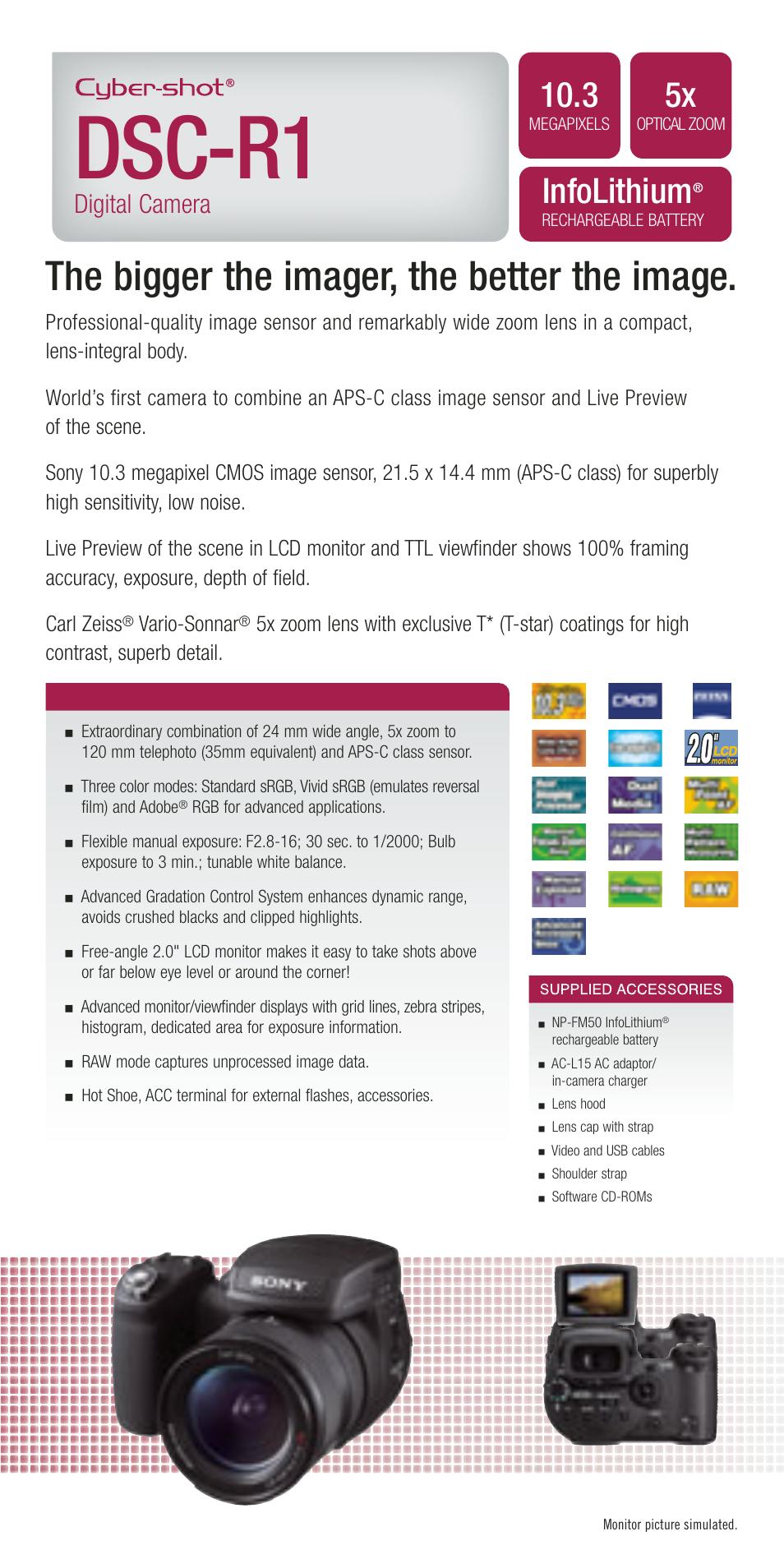 Dsc-r1, The bigger the imager, the better the image, Infolithium | Digital camera | Sony DSC-R1 User Manual | Page 18 / 19