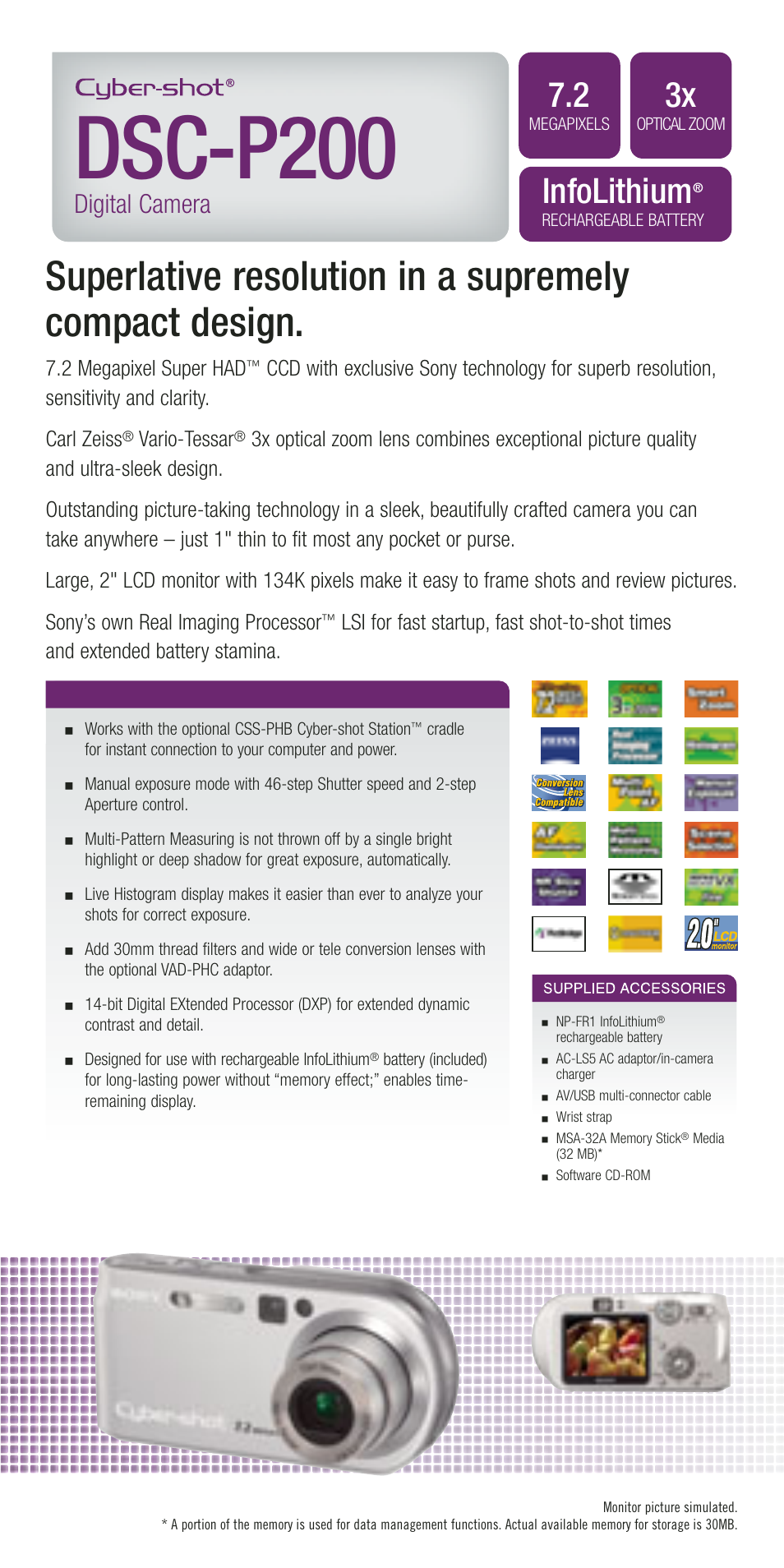 Dsc-p200, Infolithium, Digital camera | Sony DSC-R1 User Manual | Page 9 / 19