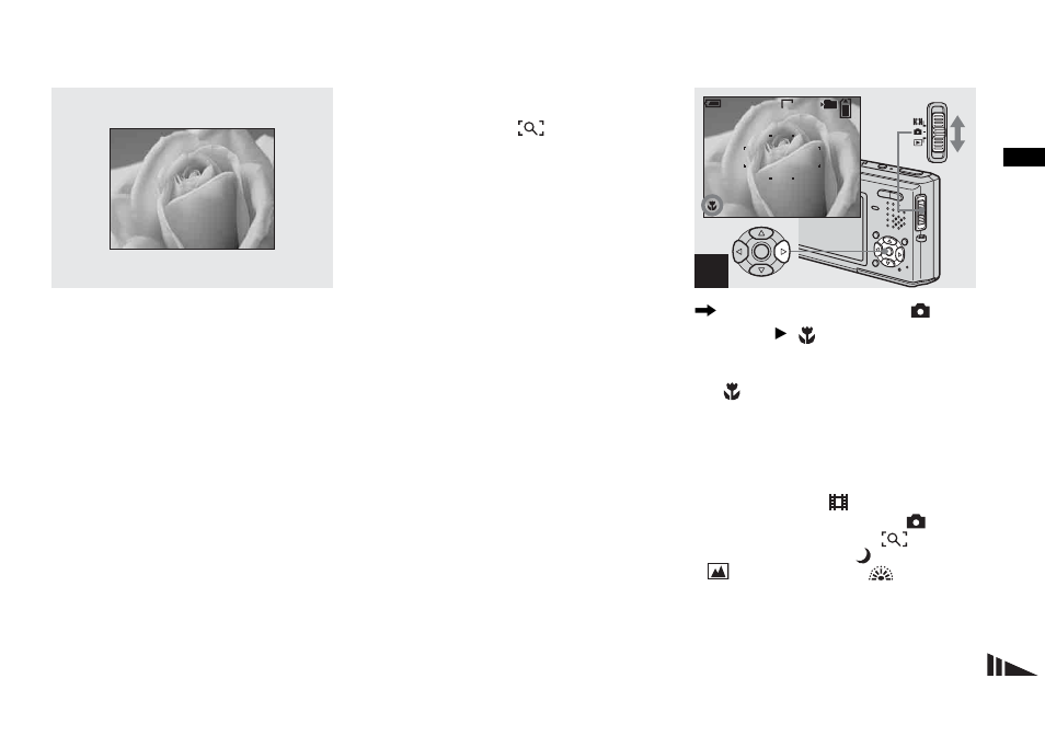 Shooting close-ups — macro, Shooting close-ups, Macro | Sony DSC-T1 User Manual | Page 27 / 120