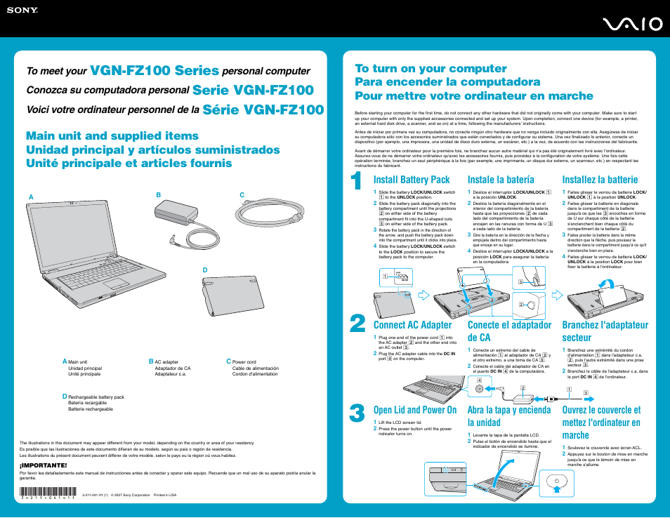 Sony VGN-FZ180U User Manual | 2 pages