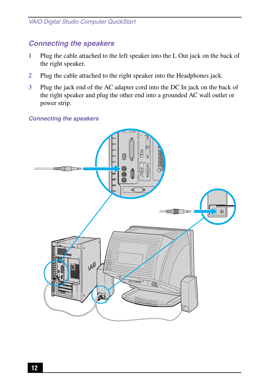 Connecting the speakers | Sony PCV-RX571 User Manual | Page 12 / 56