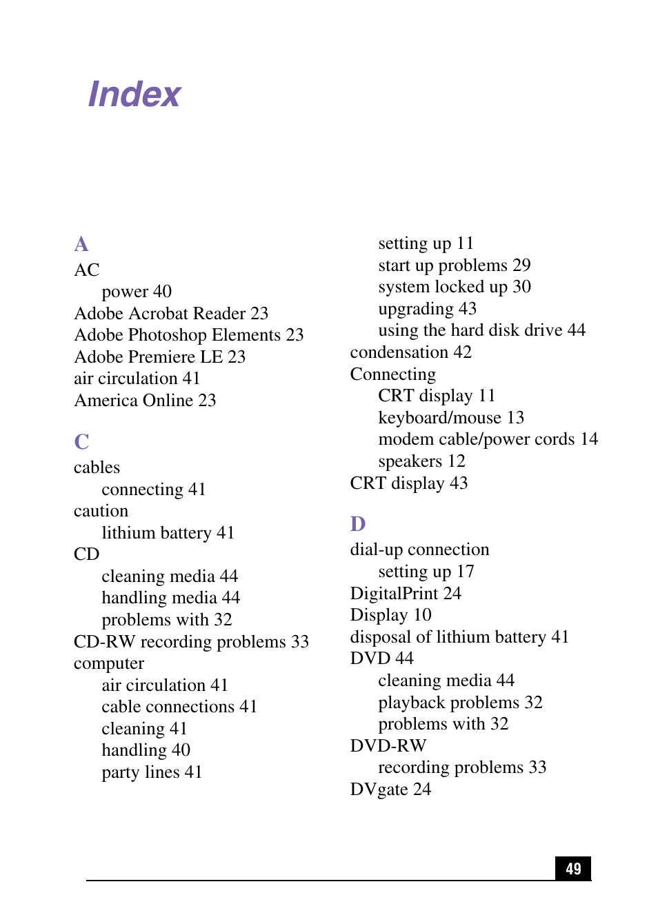 Index | Sony PCV-RX571 User Manual | Page 49 / 56