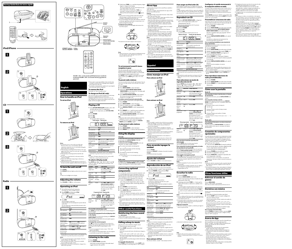 English operations, Other useful functions, Español operaciones | Ipod/iphone, Radio, Otras funciones útiles | Sony ZS-S3iPBLACK User Manual | Page 2 / 2