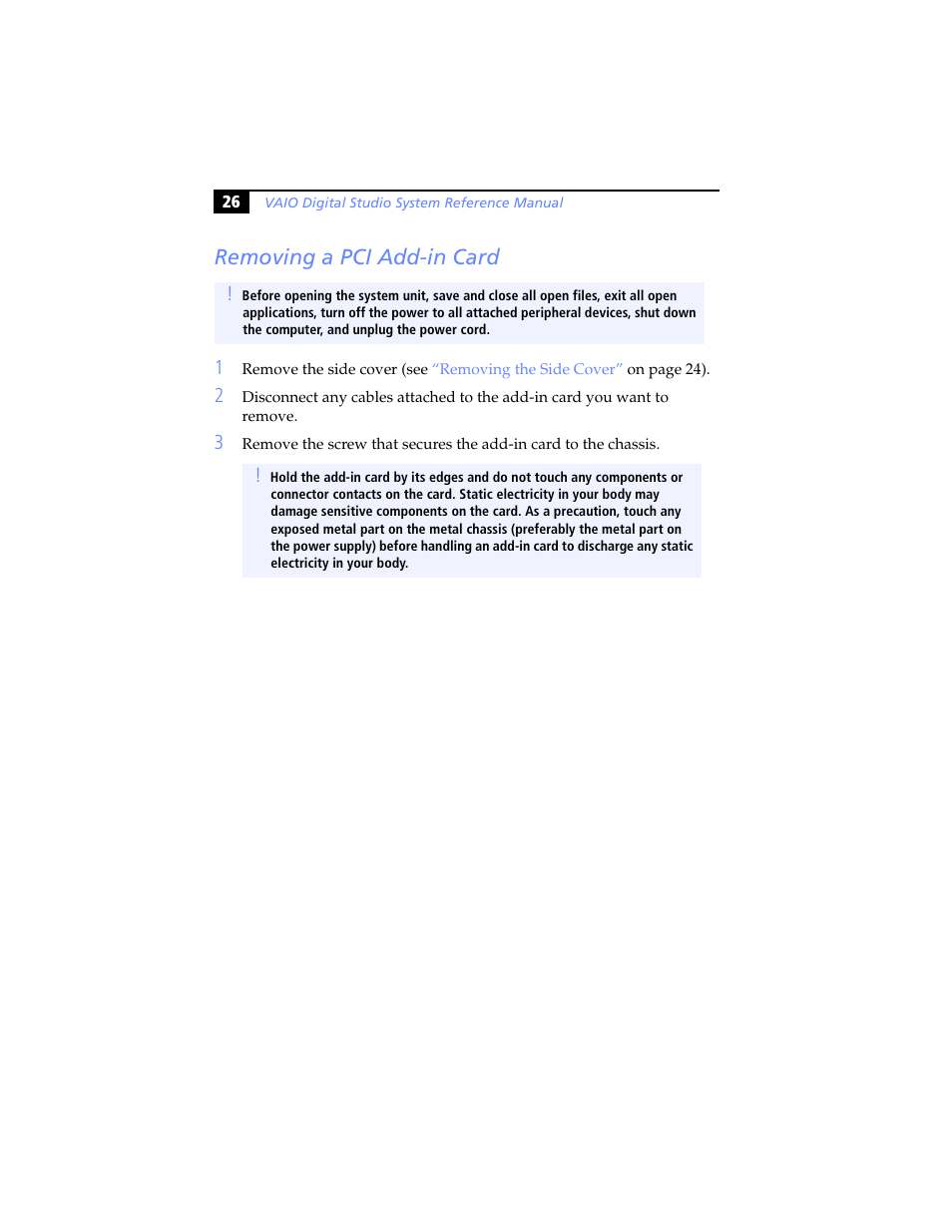 Removing a pci add-in card | Sony PCV-RX640 User Manual | Page 38 / 92