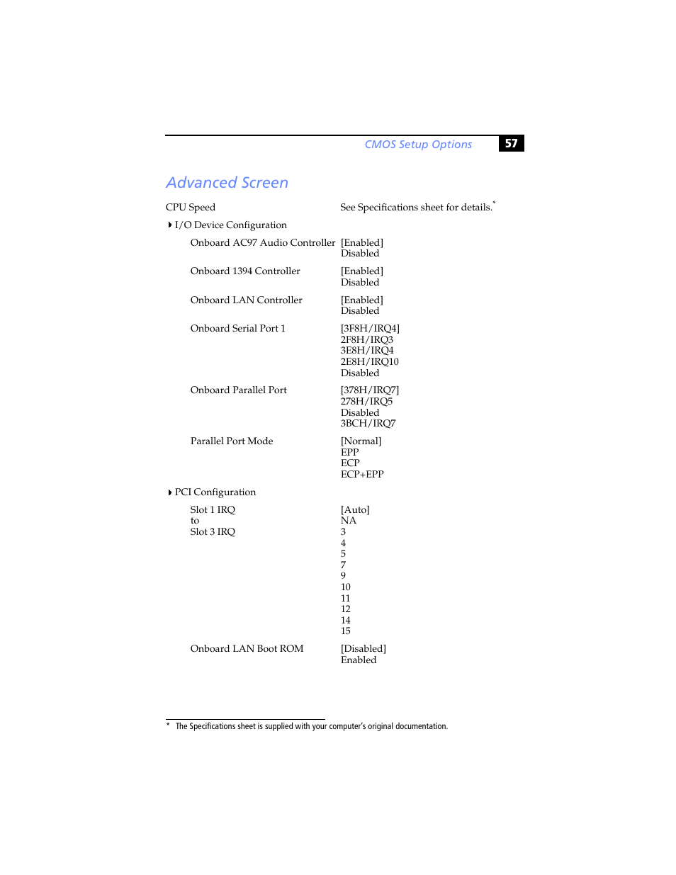 Advanced screen | Sony PCV-RX640 User Manual | Page 69 / 92