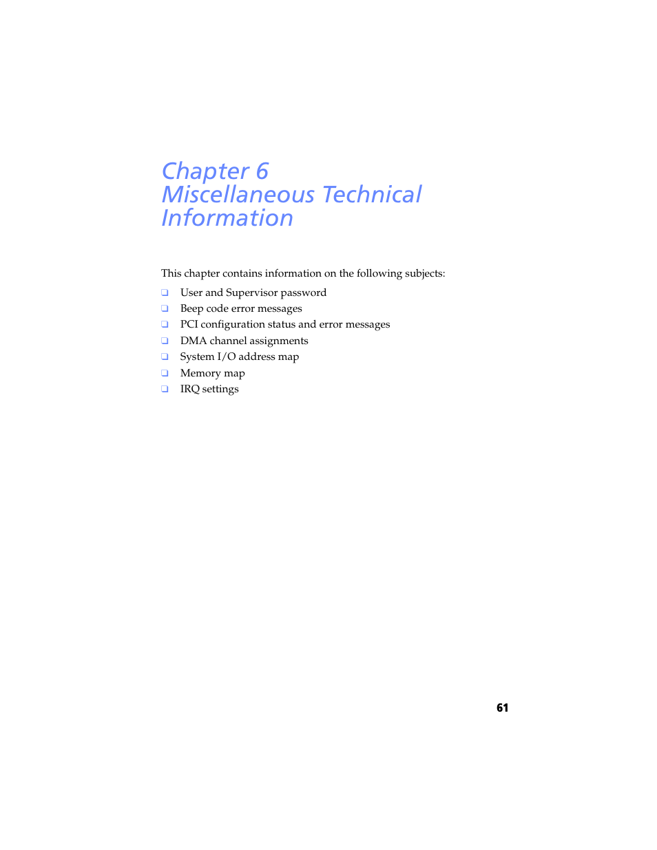 Miscellaneous technical information, Chapter 6 — miscellaneous technical information, Chapter 6 miscellaneous technical information | Sony PCV-RX640 User Manual | Page 73 / 92