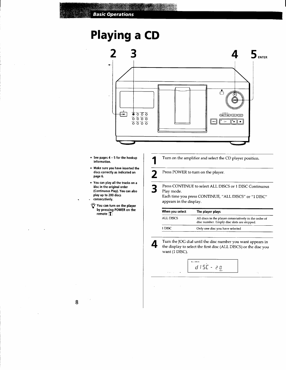 Playing a cd | Sony CDP-CX210 User Manual | Page 8 / 19