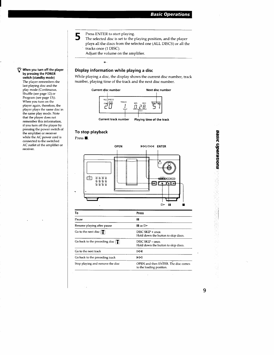 C=» ii, Basic operations 'q | Sony CDP-CX210 User Manual | Page 9 / 19