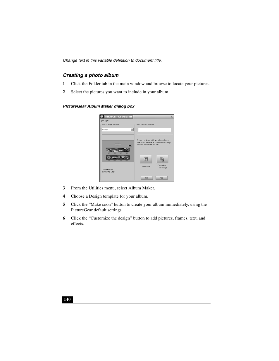 Creating a photo album | Sony PCG-GR390K User Manual | Page 140 / 217