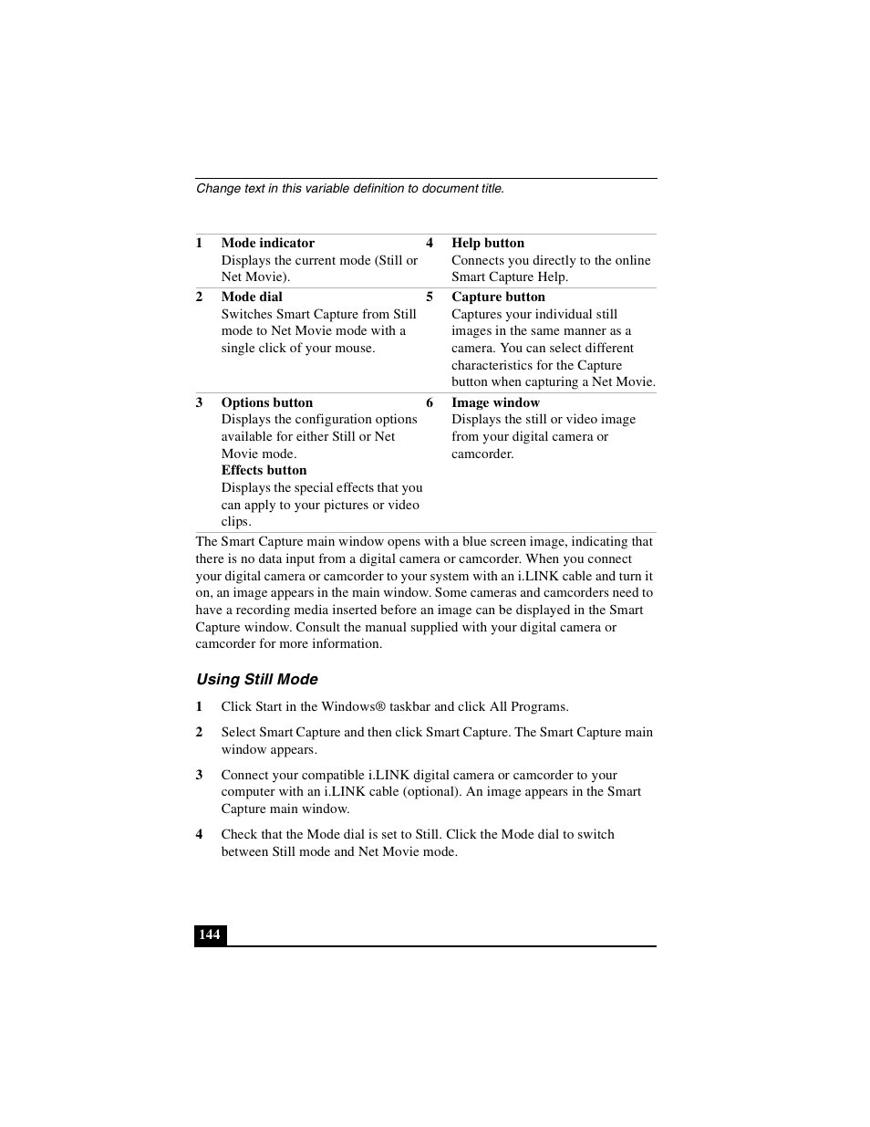 Using still mode | Sony PCG-GR390K User Manual | Page 144 / 217