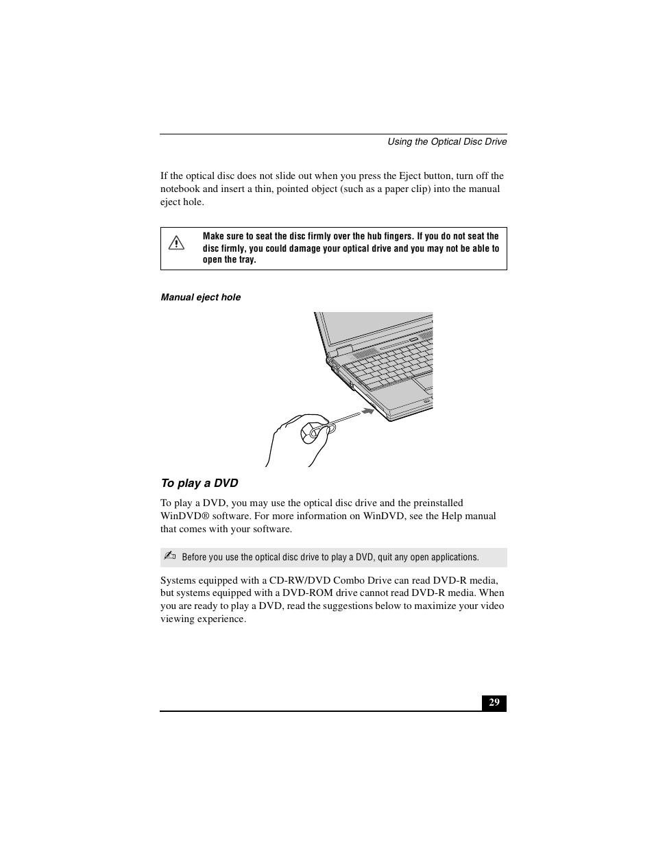 To play a dvd | Sony PCG-GR390K User Manual | Page 29 / 217