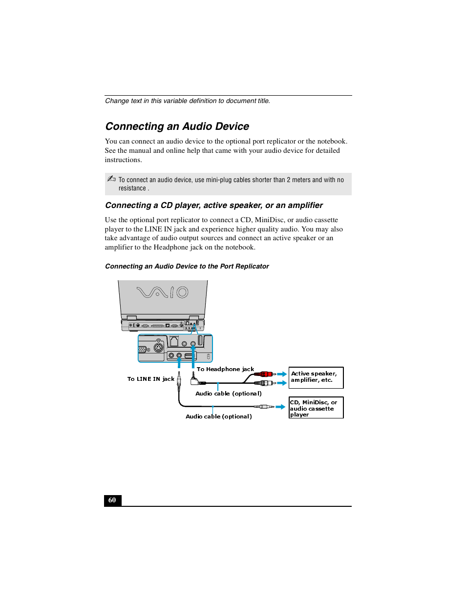 Connecting an audio device | Sony PCG-GR390K User Manual | Page 60 / 217