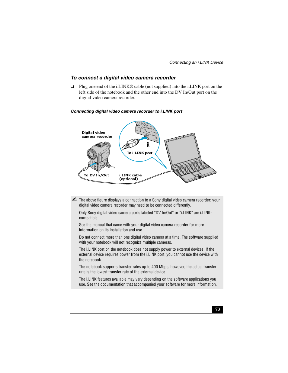 To connect a digital video camera recorder | Sony PCG-GR390K User Manual | Page 73 / 217