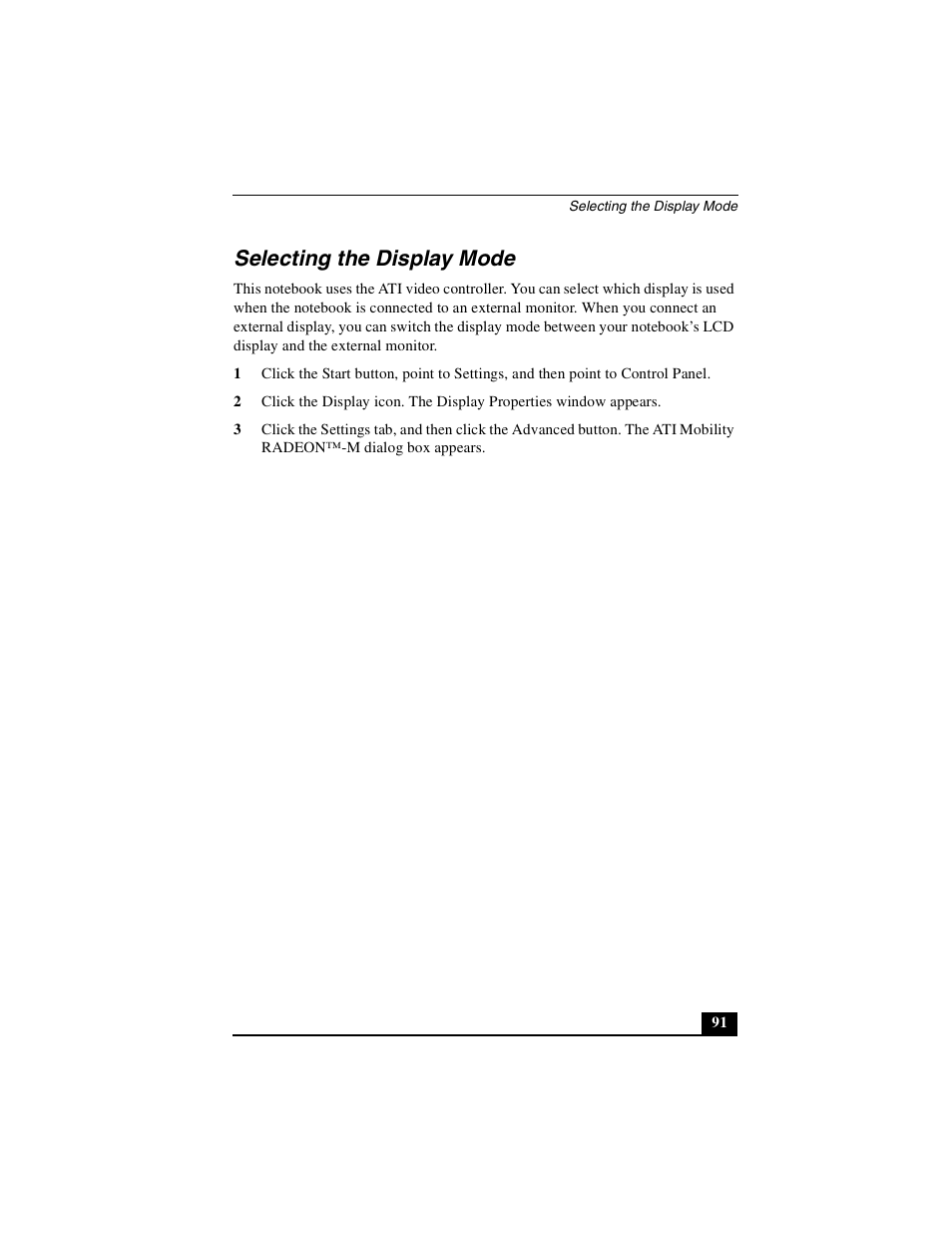 Selecting the display mode | Sony PCG-GR390K User Manual | Page 91 / 217