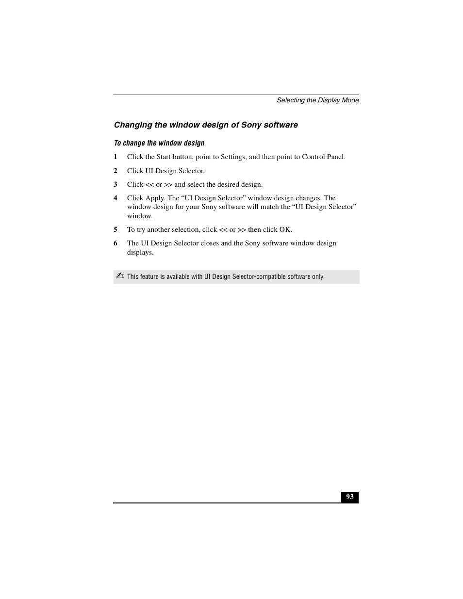 Changing the window design of sony software | Sony PCG-GR390K User Manual | Page 93 / 217