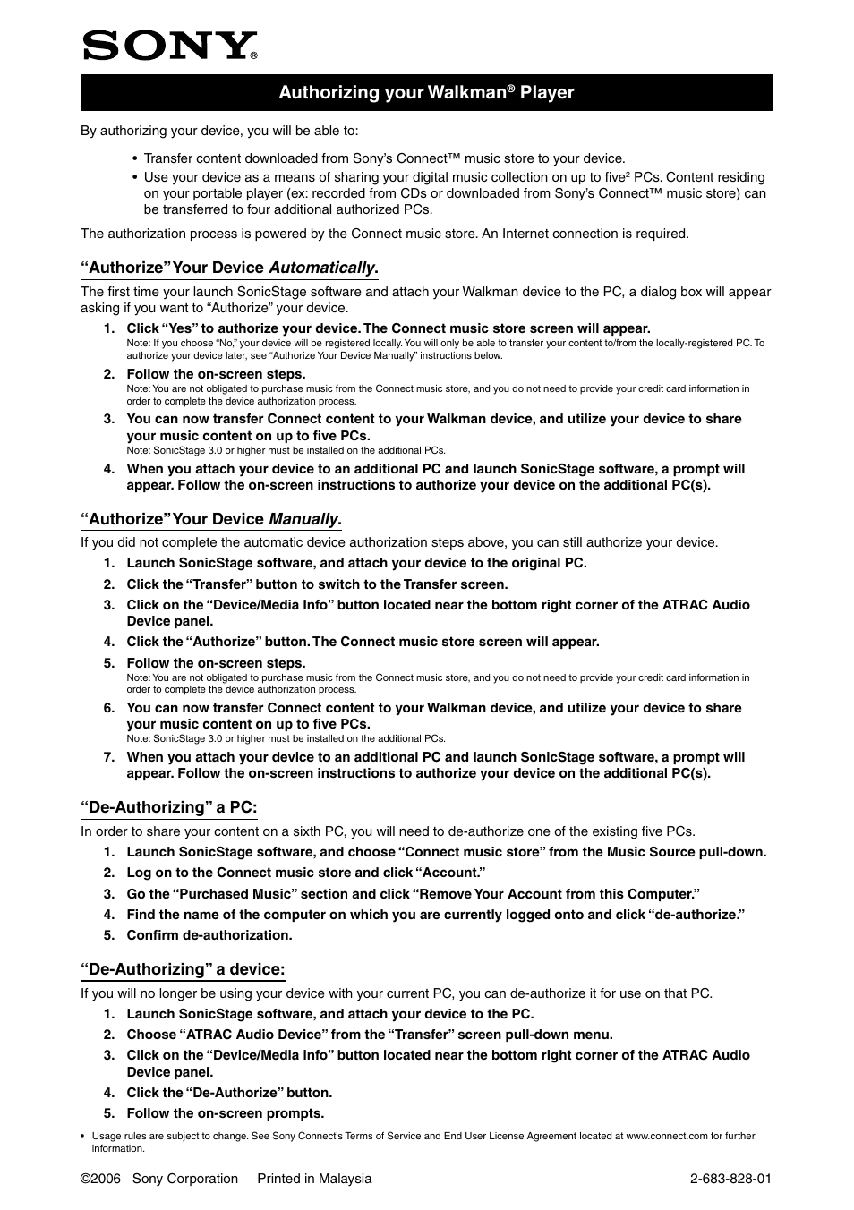 Sony NW-S703F User Manual | 1 page
