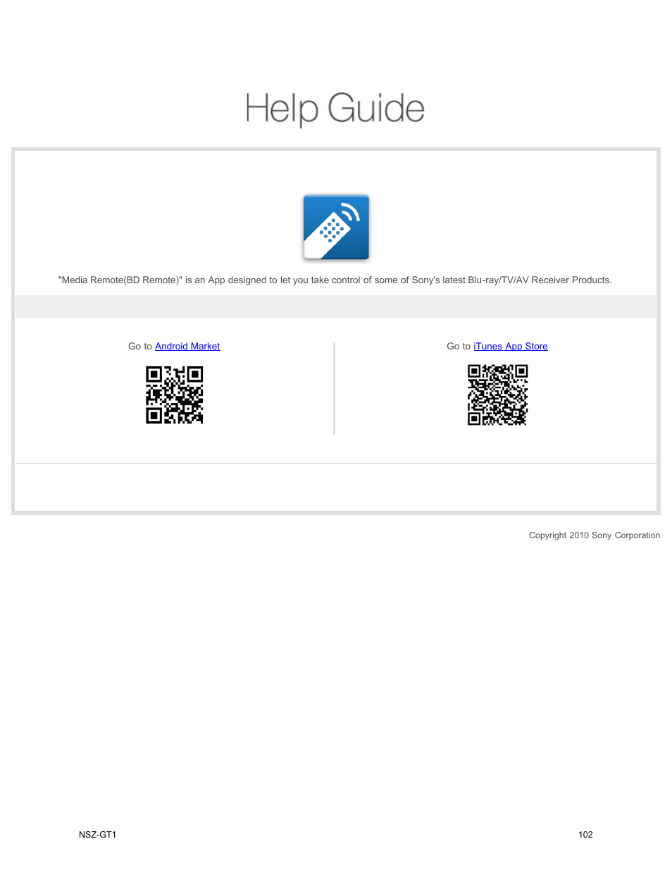 Media remote, How to install the media remote | Sony NSZ-GT1 User Manual | Page 102 / 102