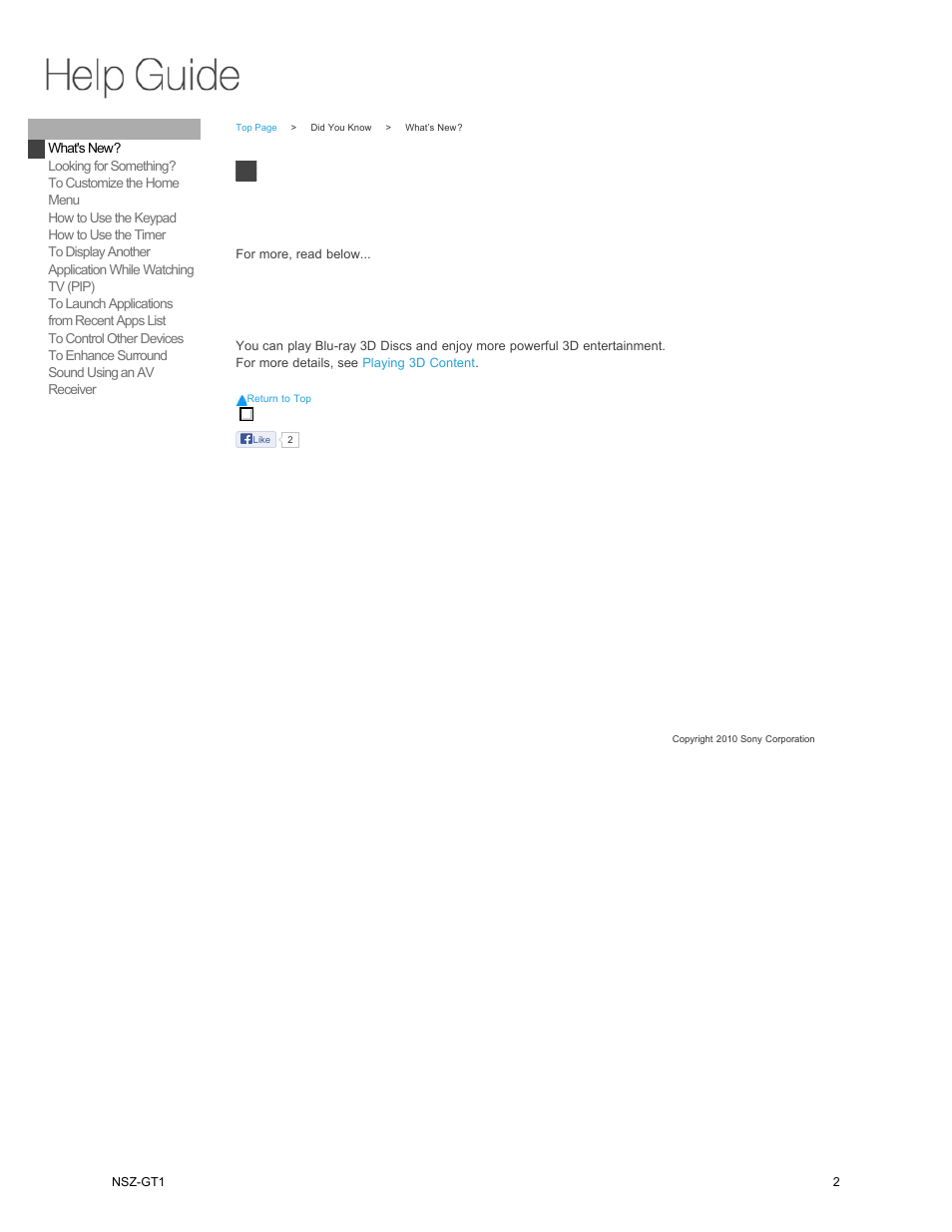 Did you know, What’s new | Sony NSZ-GT1 User Manual | Page 2 / 102