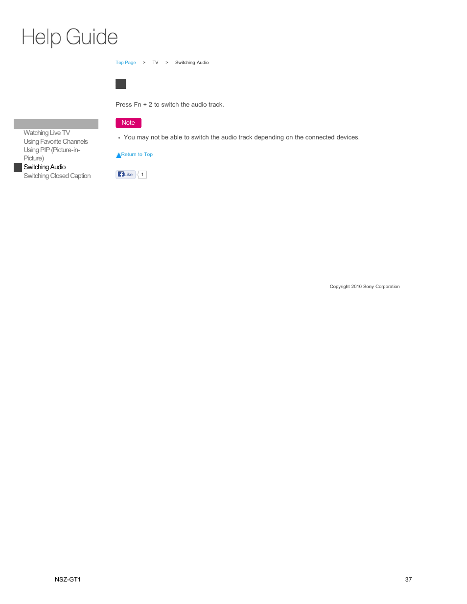 Switching audio | Sony NSZ-GT1 User Manual | Page 37 / 102