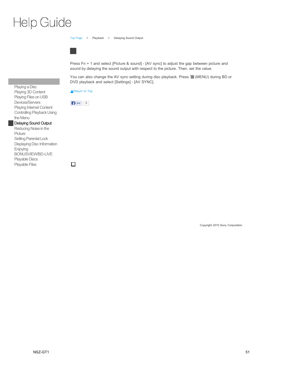Delaying sound output | Sony NSZ-GT1 User Manual | Page 51 / 102