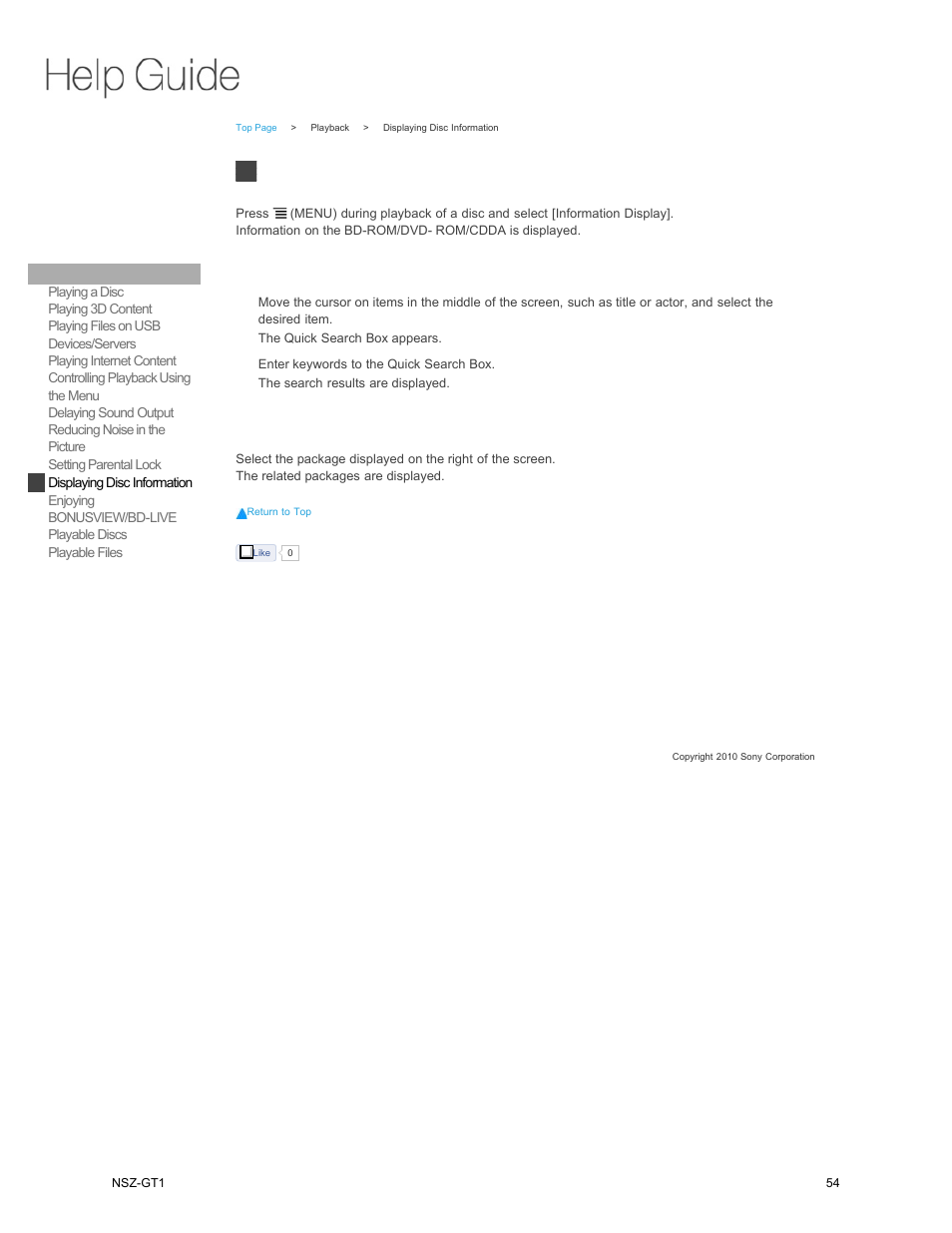 Displaying disc information | Sony NSZ-GT1 User Manual | Page 54 / 102