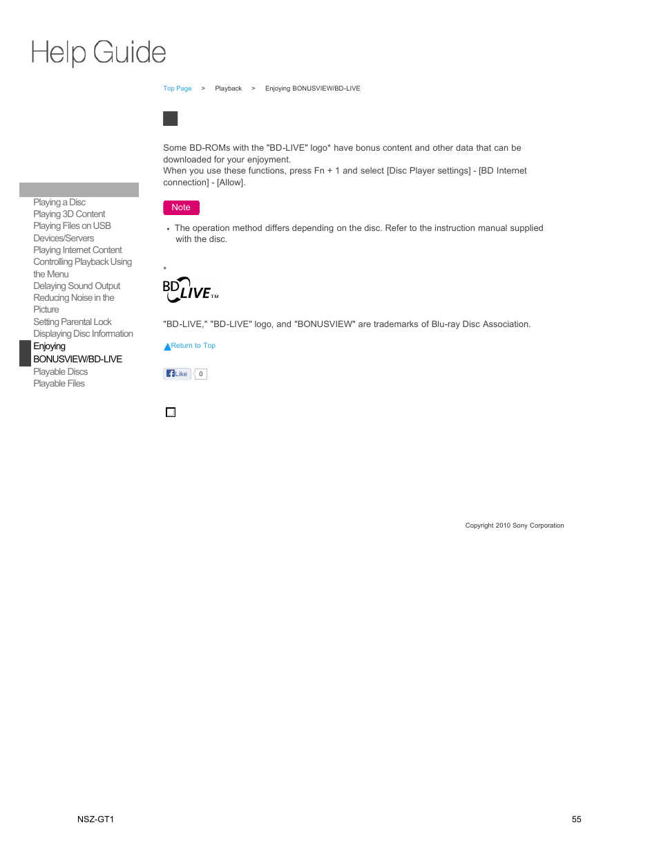 Enjoying, Bonusview/bd-live, Enjoying bonusview/bd-live | Sony NSZ-GT1 User Manual | Page 55 / 102