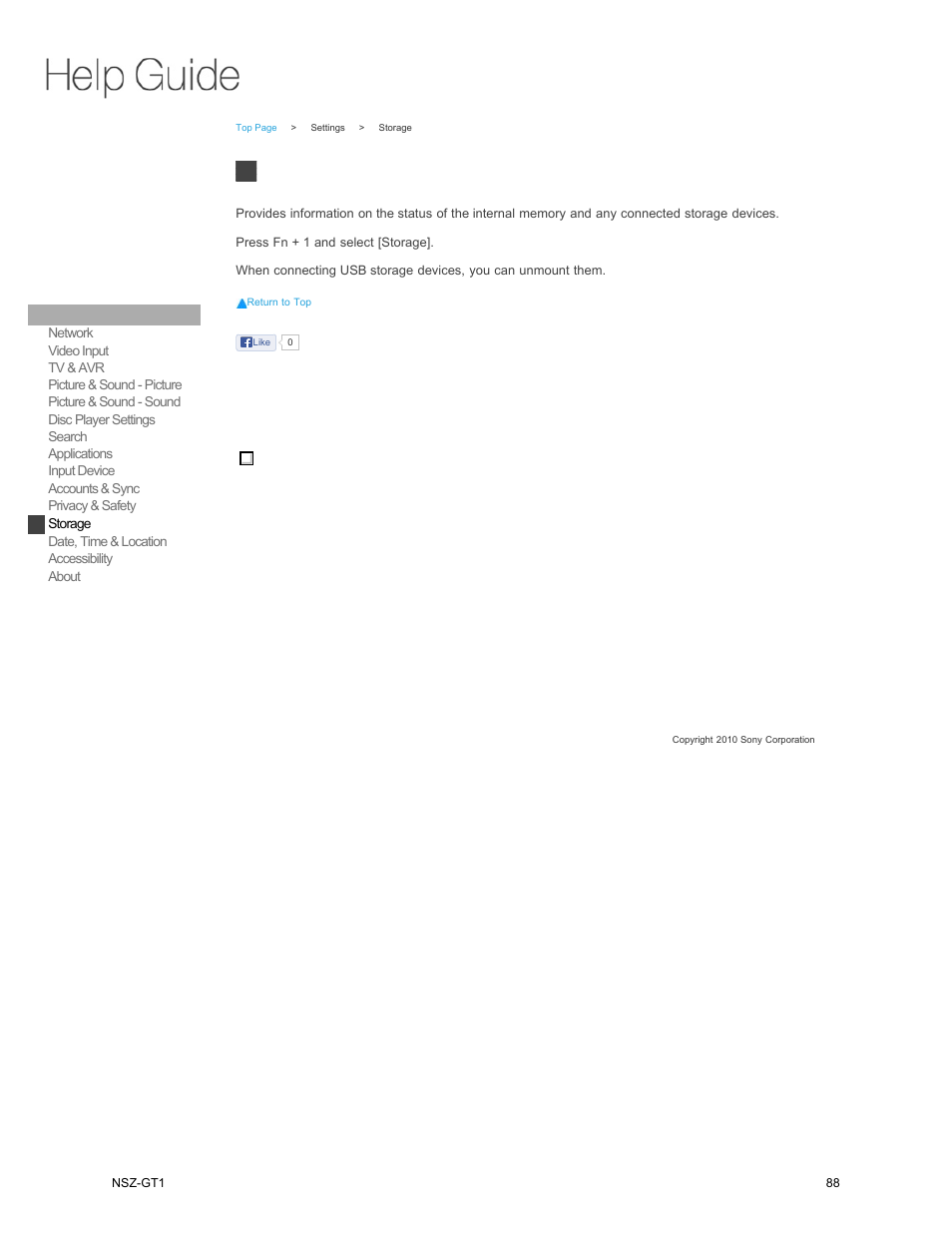 Storage | Sony NSZ-GT1 User Manual | Page 88 / 102