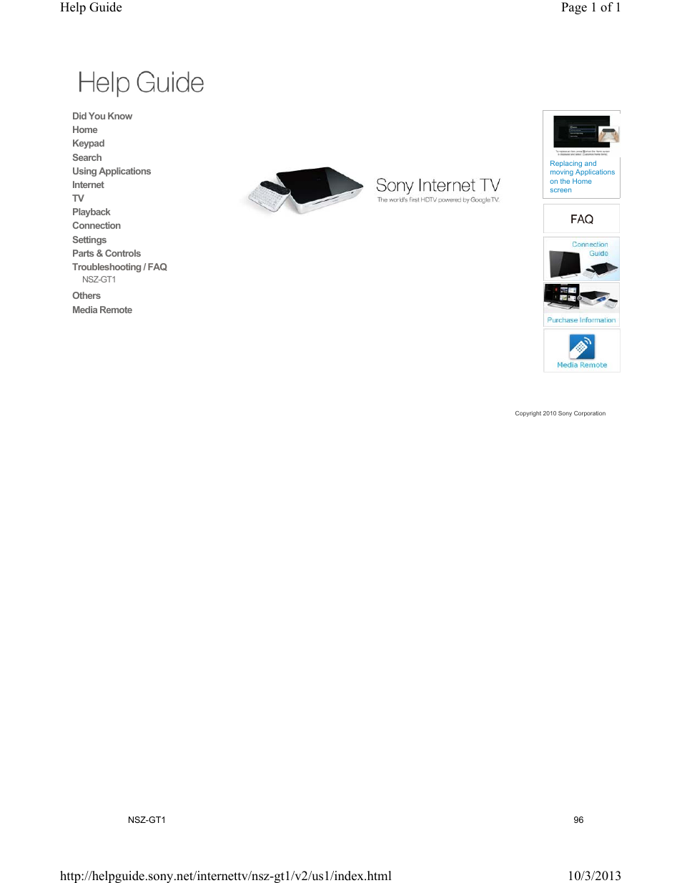 Troubleshooting/faq, Troubleshooting / faq | Sony NSZ-GT1 User Manual | Page 96 / 102