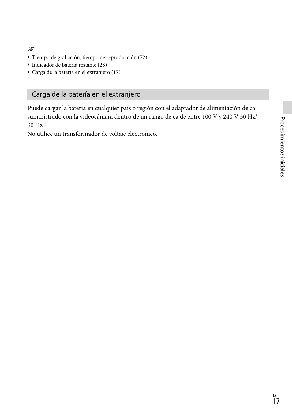 Carga de la batería en el extranjero | Sony HDR-XR260V User Manual | Page 111 / 191