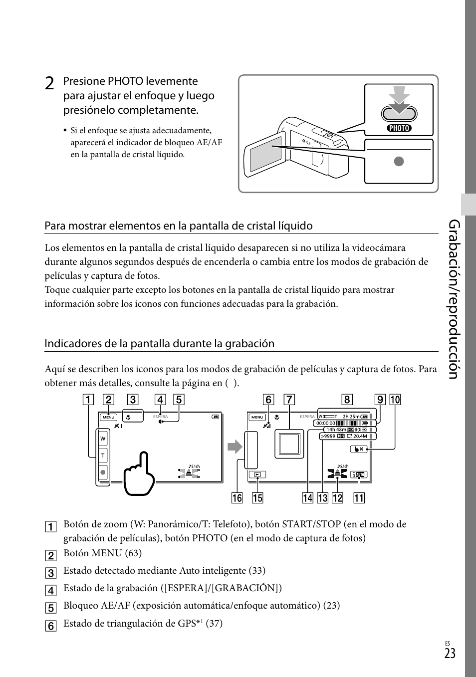 Y (23), Gr abación/r epr oduc ción | Sony HDR-XR260V User Manual | Page 117 / 191