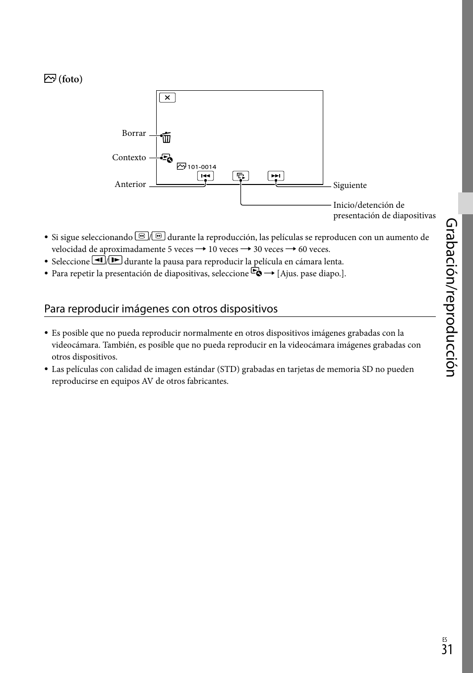 Gr abación/r epr oduc ción, Para reproducir imágenes con otros dispositivos | Sony HDR-XR260V User Manual | Page 125 / 191