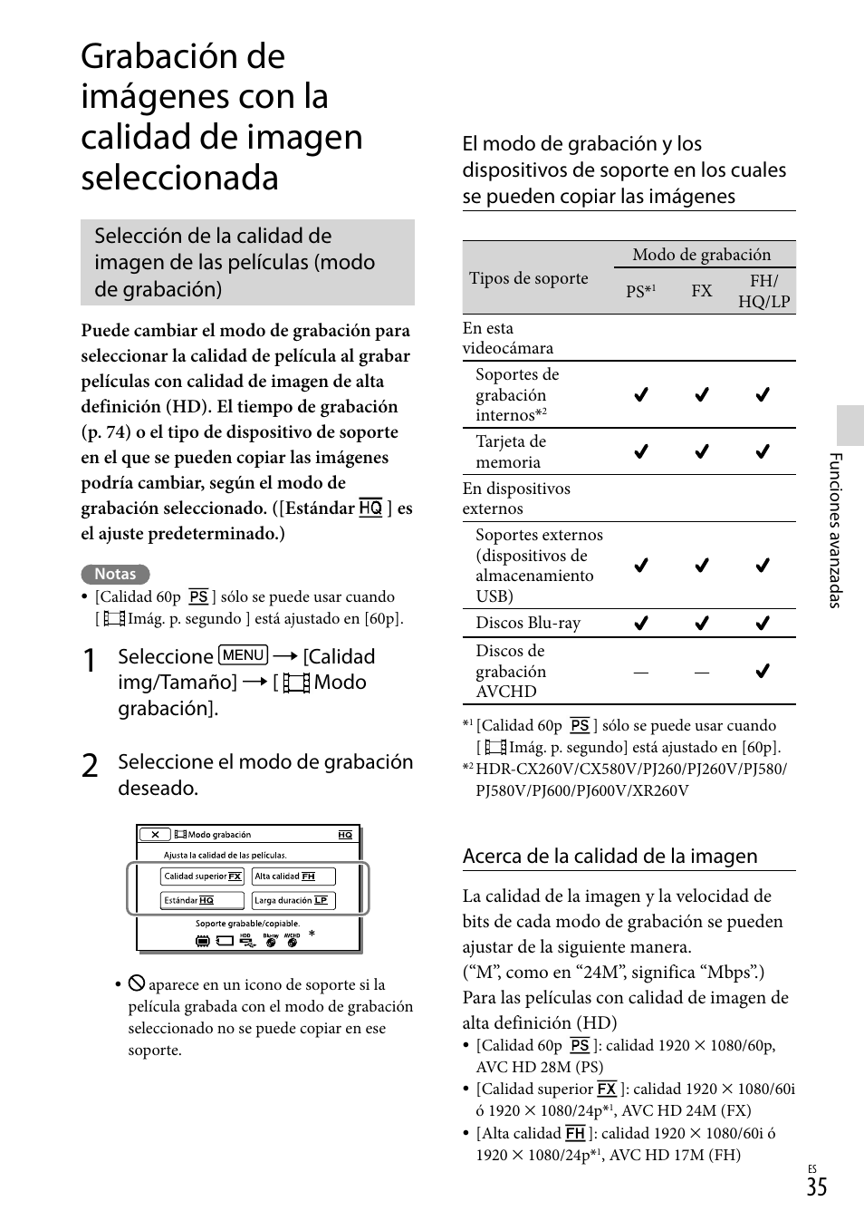 Grabación), Q/lp) (35) | Sony HDR-XR260V User Manual | Page 129 / 191