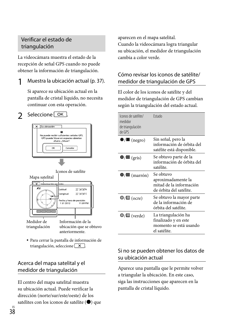 Verificar el estado de triangulación | Sony HDR-XR260V User Manual | Page 132 / 191